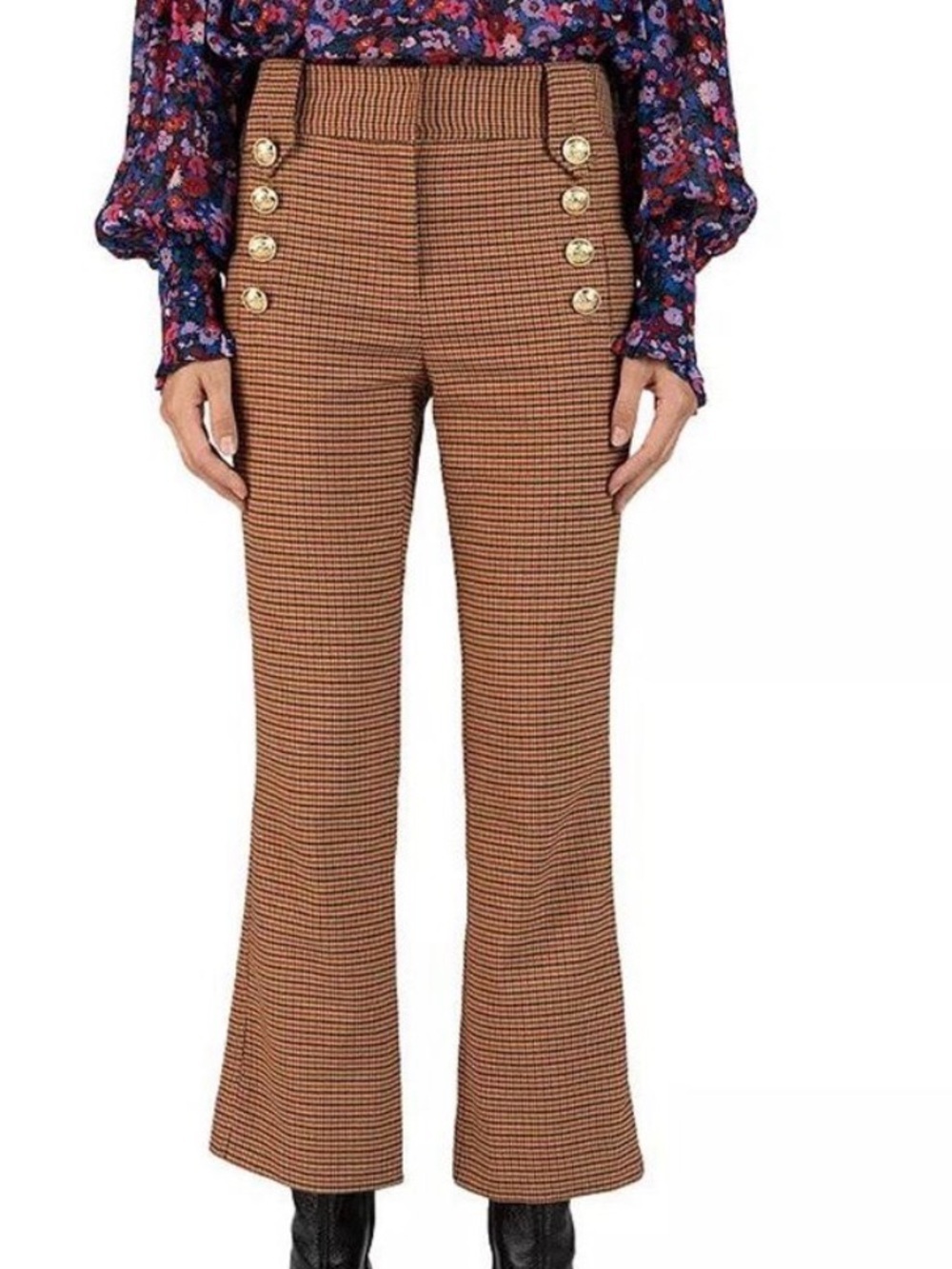 Derek Lam 10 Crosby Corinna Cropped Flare Sailor Pants rust houndstooth 8